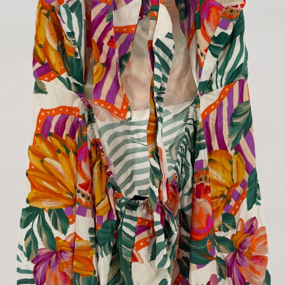 Paper Heart Spaghetti Strap Hawaiian Floral Boho Tie Back Maxi Flowy Dress - Picture 4 of 6